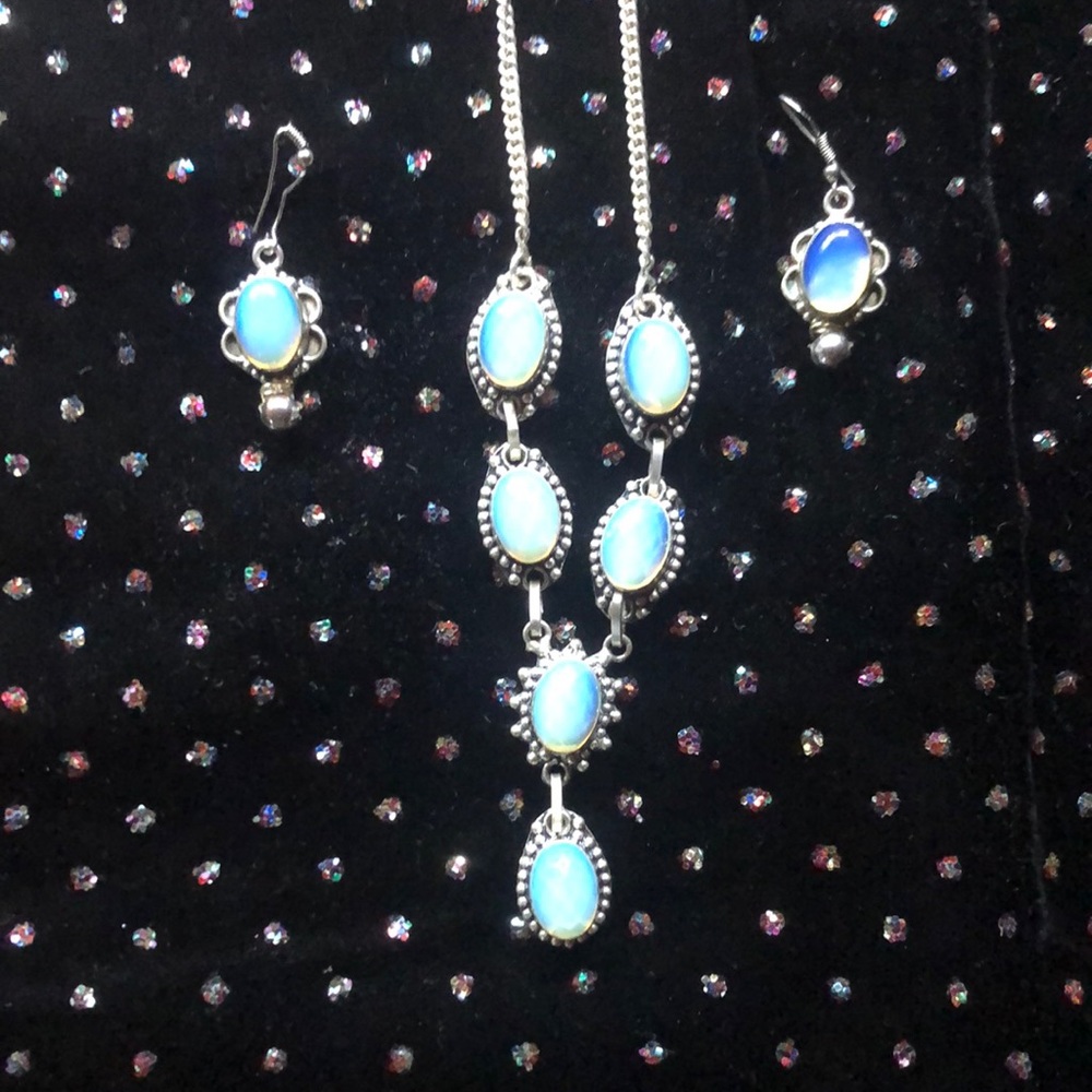 STERLING SILVER OPALITE NECKLACE & EARRING SET